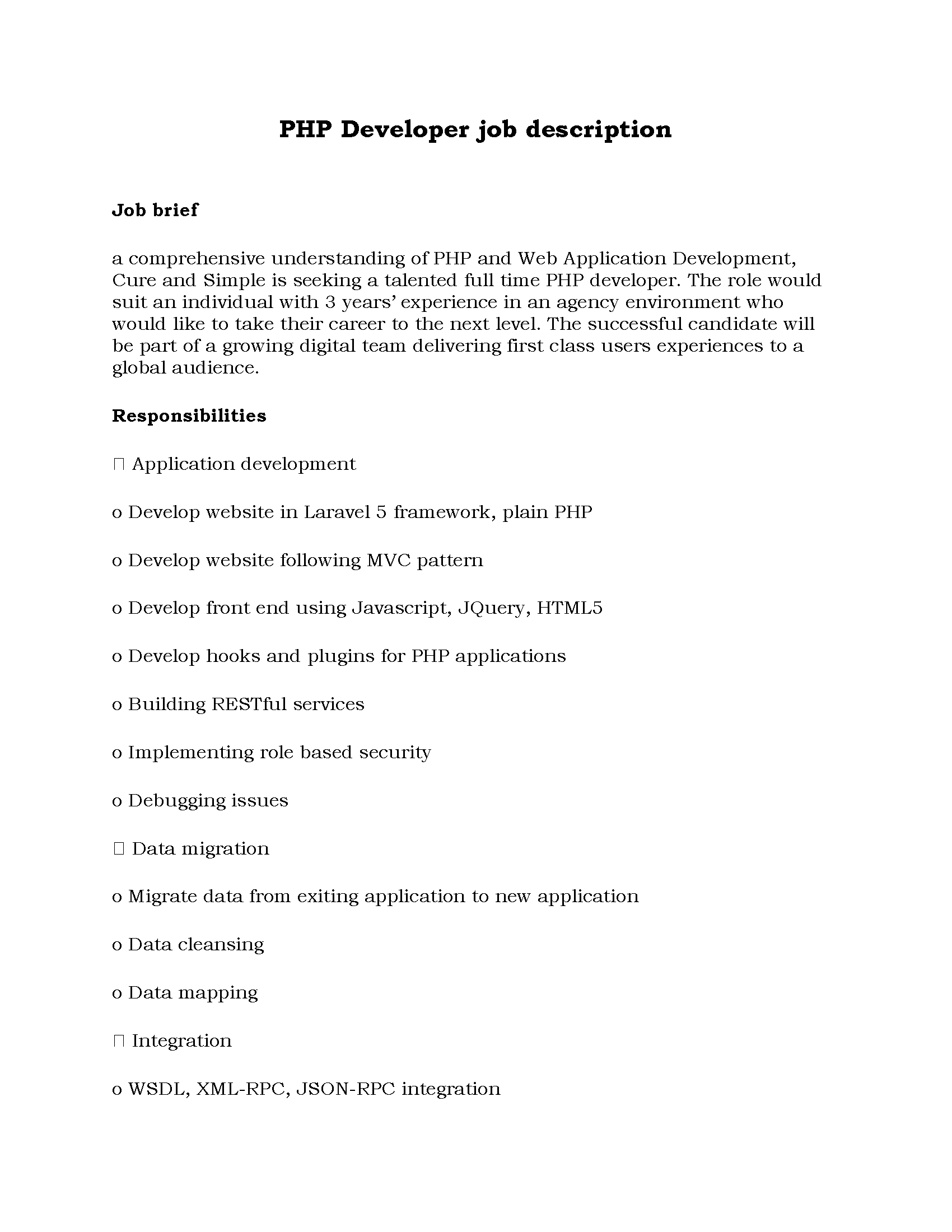 88-PHP Developer job description